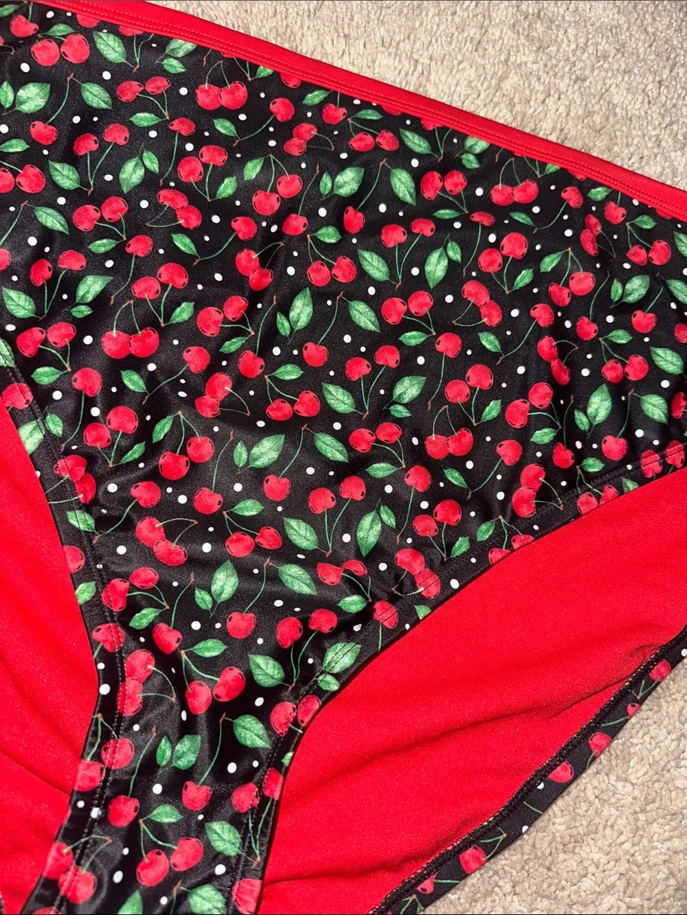 wild fable Cherry-Print Bikini Bottoms - Red/Black/Green